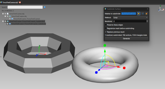 A coarse torus and its subdivided surface