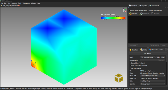 A simulation result coloured by von Mises stress